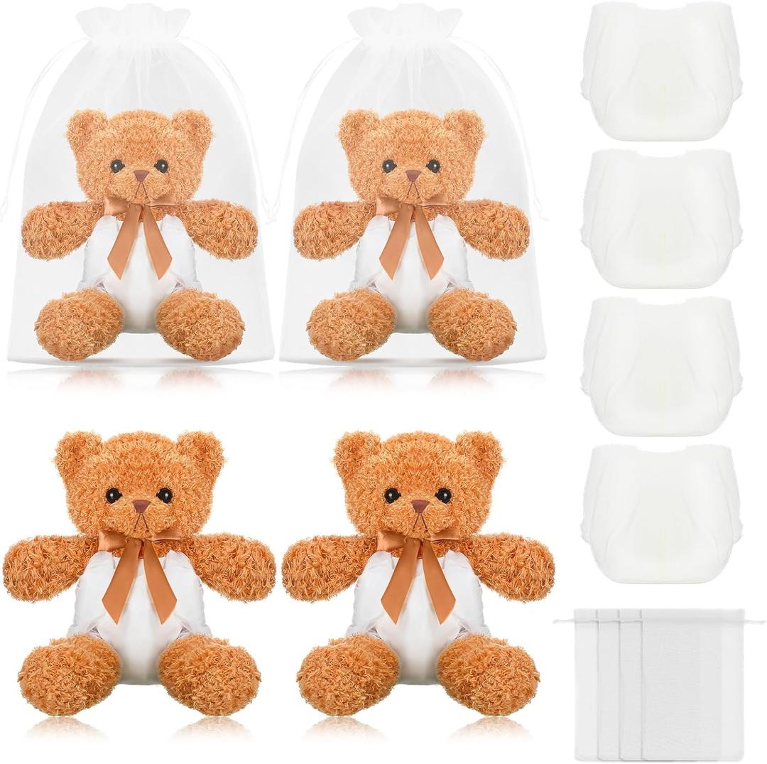 4 Sets Bear Blindfolded Diaper Changing Baby Shower Games Baby Dolls Diapers for Bridal Shower Gender Reveal Games Prizes Gifts for Adults Boys Girls (Brown)