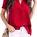 Allimy Women Summer Dressy Casual 2026 Short Sleeve Blouses and Tops Trendy Tunics Medium Red
