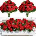 Alupssuc 8Pcs Artificial Geranium Flowers for Outdoors Decoration Silk Floral, UV Resistant Fake Plants, Faux Flower for Porch Garden Table Centerpieces Home Indoor Outside Spring Decor (8, Red)