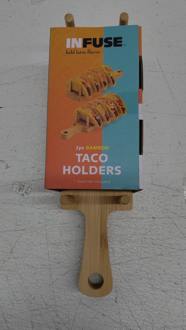 Wood Taco Holder Bamboo Taco Tray with Handle Wooden Rack, Each Holds 4 Soft or Hard Shell for Infuse Food Kitchen Gifts Accessories Home