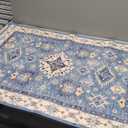 Washable Entryway Area Rug 2x3 - Small Doormat Vintage Distressed Rugs Oriental Non-Slip Stain Resistant Carpet Soft Thin Non-Shedding Indoor Floor Mat for Bedroom Bathroom Kitchen (Grey/Blue,2x3)