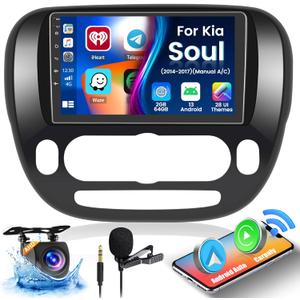 for Kia Soul 2014-2017 2+64GB Fuluku Android 13 Car Stereo with Wireless Carplay Android Auto, 9'' Touch Screen Car Radio GPS, WiFi, Bluetooth, SWC, MIC, Backup Camera, Mirror Link, RDS FM