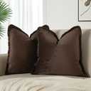 JUSPURBET Pack of 2 Coffee Decorative Fringe Velvet Throw Pillow Covers 16x16 for Home Decor Living Room Bedroom Car Boho Soft Cushion Cover with Hidden Zipper Machine Washable