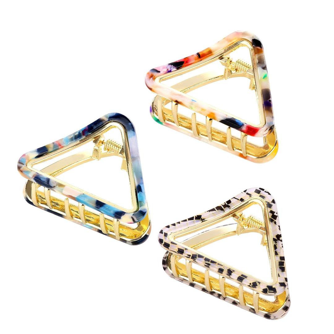 Cobahom 3 Pack Hollow Triangle Hair Clips for Women Girls 2 inch Acetate Hair Jaw Clips No-Slip Hair Clip Hair Styling Accessories for Women Lady (Black and white & Blue)