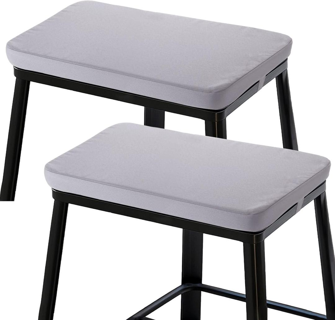 Rectangle Bar Stool Cushions 18X12 inch, Non-Slip Bench Chair Cushion with Straps, Waterproof Seat Pad Set of 2, Cushion Only, Grey