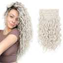 REECHO Curly Hair Extensions, 4PCS 16 inch Clip in Hair Extensions Lace Weft Short Curly Hair Extensions Clip Ins Invisible Natural Hairpieces for Women, Platinum Blonde
