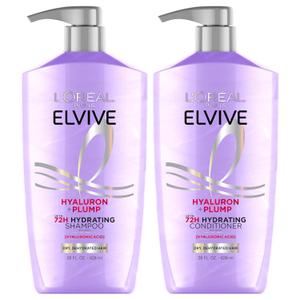 L'Oreal Paris Elvive Hyaluron Plump Shampoo and Conditioner Set for Dehydrated, Dry Hair with Hyaluronic Acid Care Complex, 1 Kit (2 Products)