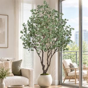 Artificial Eucalyptus Tree 7FT - Faux Indoor Floor Plant with Lifelike Leaves and Natural Wood Trunk Fake Plants with Pot Maximalist Decor Tree for Living Room Home Office