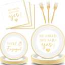 200Pcs Happy Engagement Party Supplies Engagement Paper Plates Napkins She Said Yes Party Tableware Set She Said Yes Disposable Dinnerware for Wedding Birthday Bridal Shower Decoration Serve 50