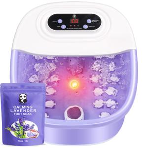 Foot Spa Bath Massager with Heat Bubbles and Vibration Massage and Jets, 16 OZ Calming Lavender Foot Soak Epsom Salt, Miwhale Foot Soaker With Red Light, 22 Massage Rollers, Adjustable Temp -Purple