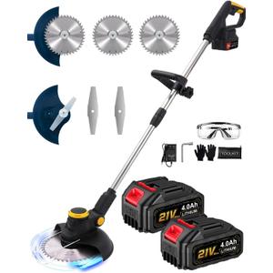Cordless Weed Wacker, Electric Weed Eater Battery Powered with 2 x 4.0Ah Batteries & Charger, Brushless Lightweight Grass Trimmer/Brush Cutter for Yard Garden
