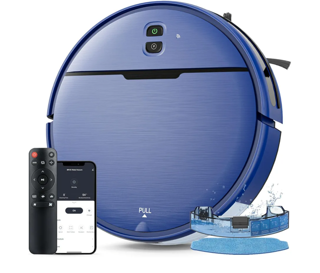 Robot Vacuum and Mop Combo, 2-in-1 Robot Vacuum Cleaner with Strong Suction, Compatible with APP/Home Integration, Schedule, Long battery life, Tangle-free, Ideal for Pet hair and Low Pile carpets