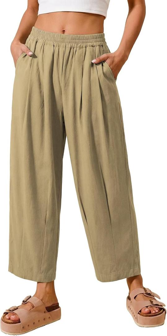 2 x Allimy Women's Summer High Density Ice Cotton Capri Balloon Parachute Hiking Pants (Beige, L)