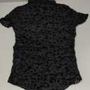 REORIA Women's Sexy Mock Turtle Neck Short Sleeve Shirts Sheer Mesh Ruched Trendy Going Out Bodysuits Tops (Black Leopard Pattern) S