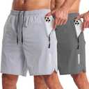 CANGHPGIN 2 Pack Mens Workout Athletic Shorts 7 inch Inseam Quick Dry Hiking Shorts Men Lightweight Sports Gym Shorts Running (L)