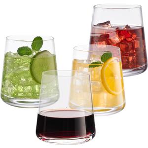Stemless Wine Glasses Set of 4, 13.5 oz Hand-blown Whiskey Glasses for Red and White Wine, Universal Drinking Glasses for Water, Juice, Thickened Base & Dishwasher Safe, SWG-400-4