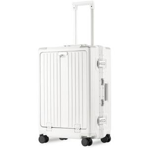 VentureVault Carry On Luggage 22x14x9 Airline Approved Aluminum Frame, 20 Inch Hard Shell Carry On Luggage, Suitcase Carry-on Zipper less Luggage, TSA Approved (White)