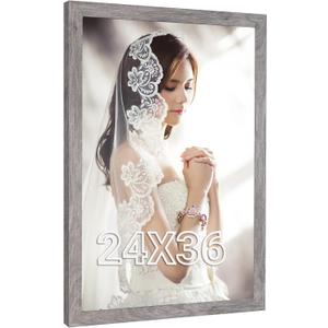 Rustic Grey 24x36 Poster Frame, Natural 36 x 24in Picture Frame Gray, Extra Large 24 by 36in Gallery Family Concert Portrait Movie Photo Frame Anniversary/Birthday/Wedding/Thank you/Christmas Gift