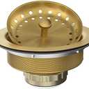 Kitchen Sink Drain Gold Sink Drain Strainer with Fixed Post 3-1/2 Inch Kitchen Drain Assembly with Strainer Basket and Drain Stopper for Standard Kitchen Sink Stainless Steel Brushed Gold