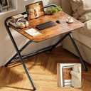 Huuger Folding Desk with 3-Level Adjustable Height and Tablet Slot, 24 Inch Foldable Computer Desk for Small Spaces, Space Saving, Writing Work Table for Home Office, Bedroom, Study, Rustic Brown (26.6 inch)