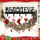 Nativity Christmas Stocking Holder for Wall with 5 Hangers Metal Christmas Stocking Wall Hanger Mantel Rack Hanging Mount Hook for Holiday Xmas Fireplace Decoration, Black(Believe)