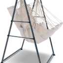 Hammock Chair Stand with X-Large Swing Chair with Footrest，Anti-Tip Thickened Weather-Resistant Iron Pipe Swing Frame, 450Lbs Stand Capacity Quick Assembly for Indoor Outdoor (Dark Grey)