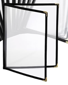 Clear Restaurant Menu Covers, Letter Size Holders with Double Panels, Metal Corners (8.5 x 11 in) (4)