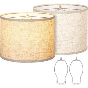 Lamp Shades Set of 2, Drum Lampshades 13" Top x 13" Bottom x 10" High with Spider Fitter, Large Replacement Lamp Shades for Table Lamps, Floor Lamps, Easy Assembly Required (2, Beige)