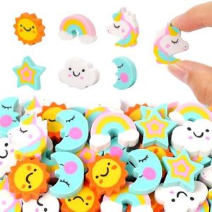 Wolpoark Unicorn Mini Erasers for Kids 48pcs Bulk Rainbow Moon Star Cute Novelty Pencil Erasers for Girls Student Home Ofiice Back to School Supplies Classroom Prizes Party Favors
