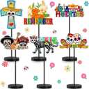 Wenqik 6 Pcs Dia De Los Muertos Decoration Day of The Dead Altar Table Centerpiece Wooden Sugar Skull Decor Tall Standing Mexican Halloween Wood Block Sign Day of The Dead Decorations for Home Party