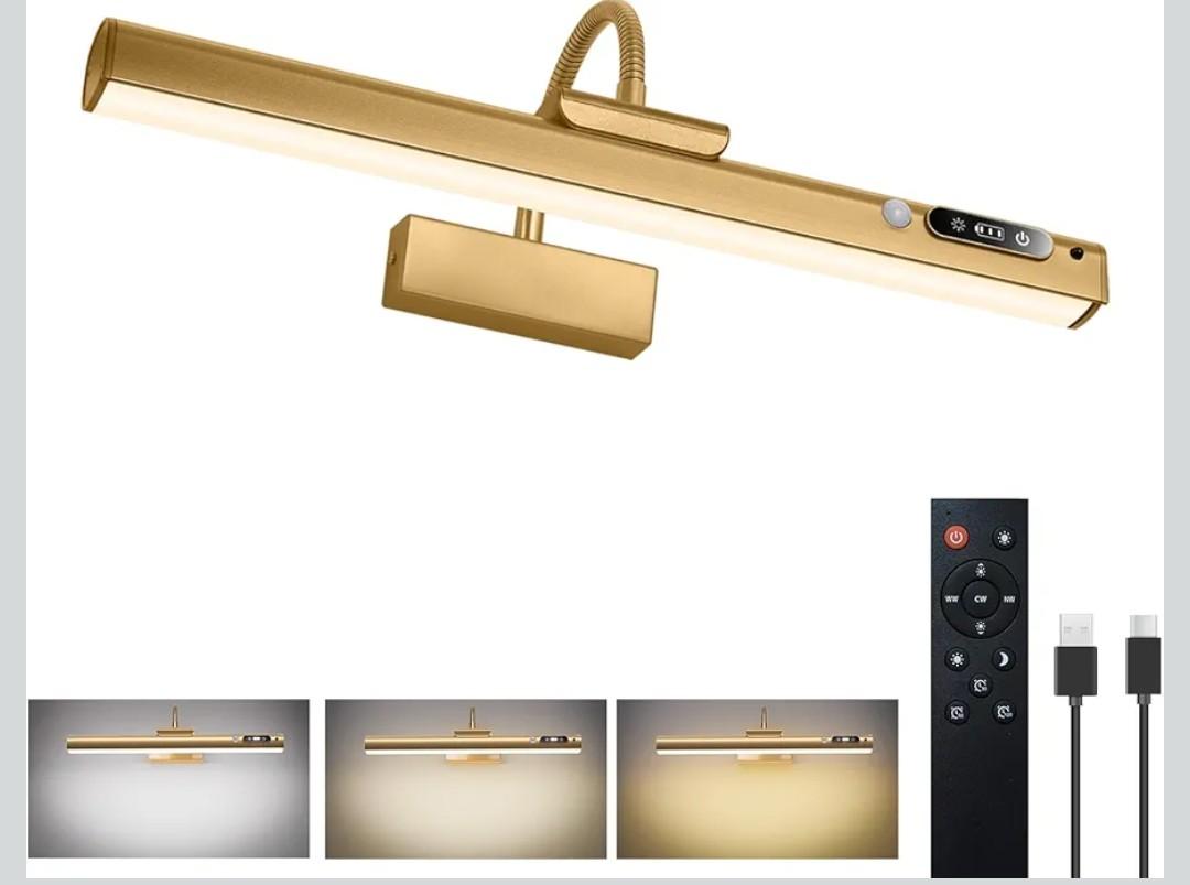 15.7'' Picture Lights for Wall with Motion Sensor, 9000mAh Rechargeable Battery Operated Poster Lights for Paintings, Portraits, Wall Decor, Gold