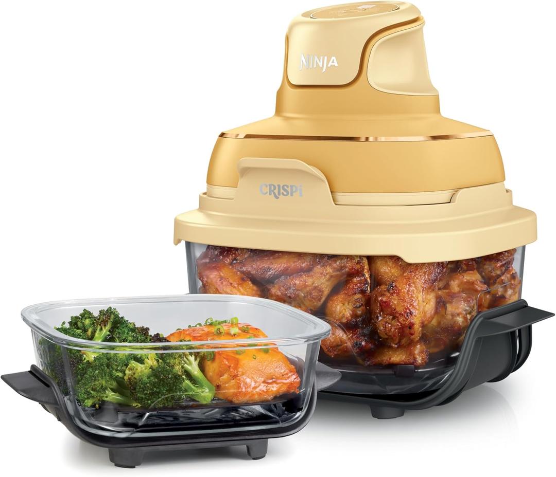 Ninja Crispi 4-in-1 Glass Air Fryer | 450F | Non-Toxic | 4QT & 6-Cup Glass Containers w/Lids | Microwave, Freezer, Dishwasher Safe | Max Crisp, Air Fry, Bake, Recrisp | Ginger Snap | FN101GD