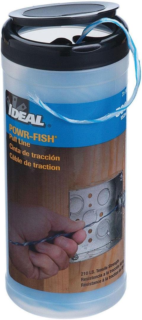 Ideal 31-348 Powr-Fish Pull Line, 500 ft and 210 lb Tensile Strength | 500 Feet of Heavy Duty Fiber Polyline, 210lb Tensile Strength Conduit Wire Pulling Line with Easy-Dispense Canister