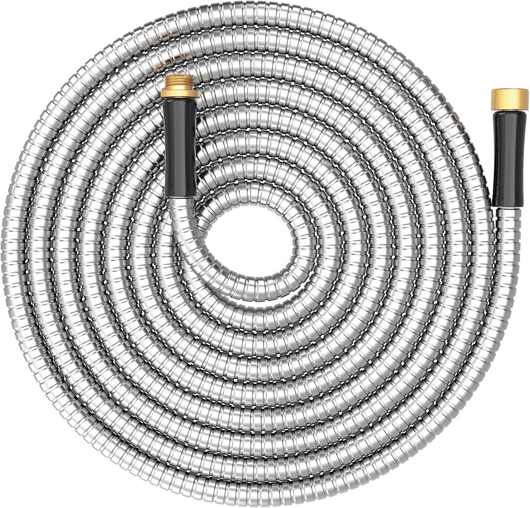 Short Metal Garden Hose 15 ft Connector, Stainless Steel Small Hose Extension Adapter for Hose Reel, Long, Flexible, Lightweight & Heavy Duty Water Pipe, No Kinking Outdoor Water Hose for Yard 15 Feet