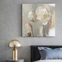 Goldfoilart Floral Wall Art Gold Pictures White Flower Canvas with Gold Foil Embellishment Paintings Textured Poster Framed Artwork for Living Room Bedroom Office Decorations 24" x 24"