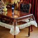 SUTAVIA Clear PVC Tablecloth Rectangular 60"x120" Green Ruffle Lace