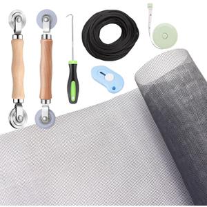Windows Screen and Screen Door Repair Kit - 48"x118" Fiberglass Mesh Gray with Rolling Tool/Hook/Ruler/Cutter/Spline - Window Screen & Sliding Screen Door Replacement for Windows, TOOLTRIZ