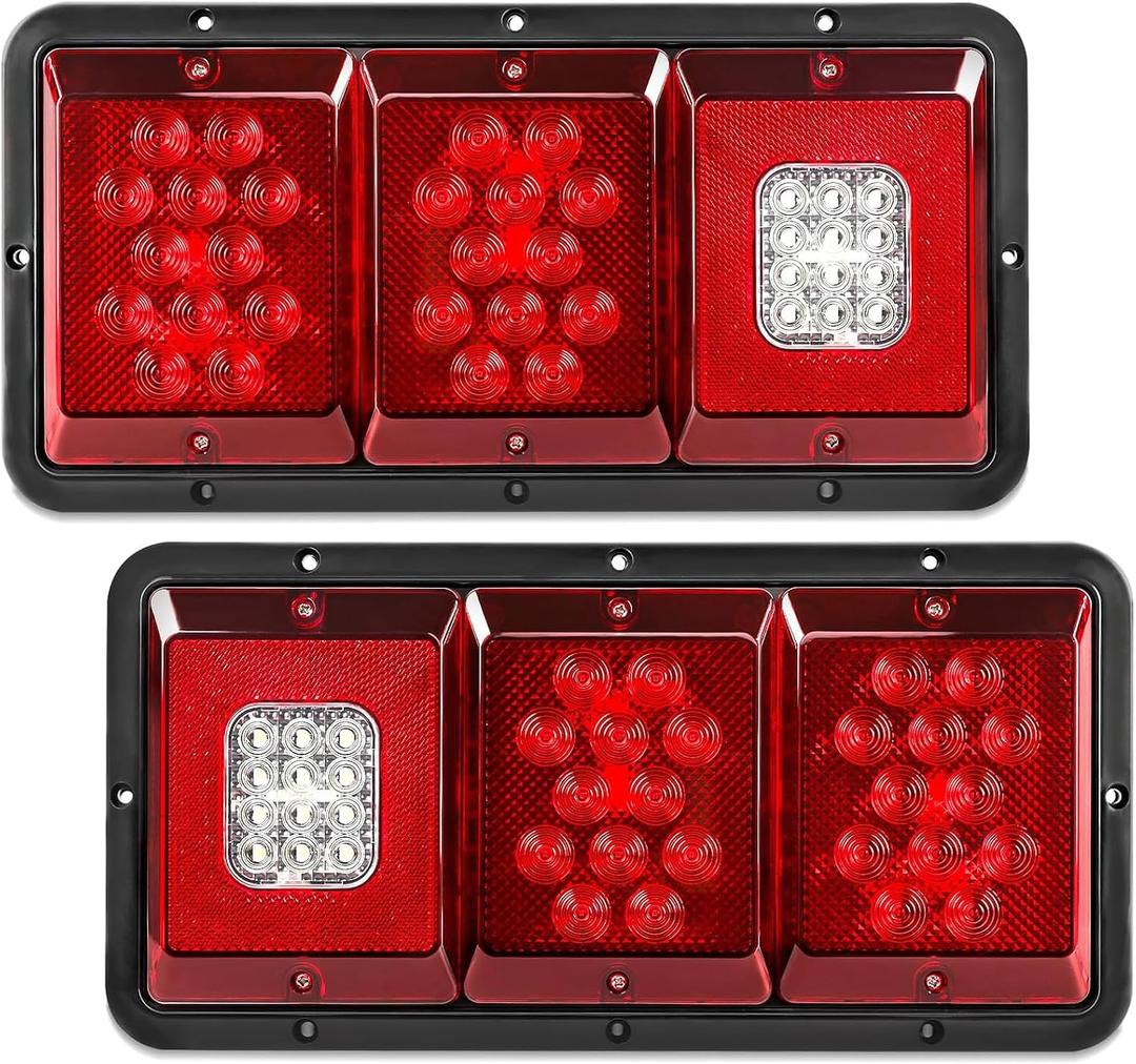 2Pcs Triple Tail Lights 36 LED, Rectangle Vertical or Horizontal Mount Waterproof Trailer Camper RV Tail Lights Stop Turn Tail Backup Reverse Lights Taillights