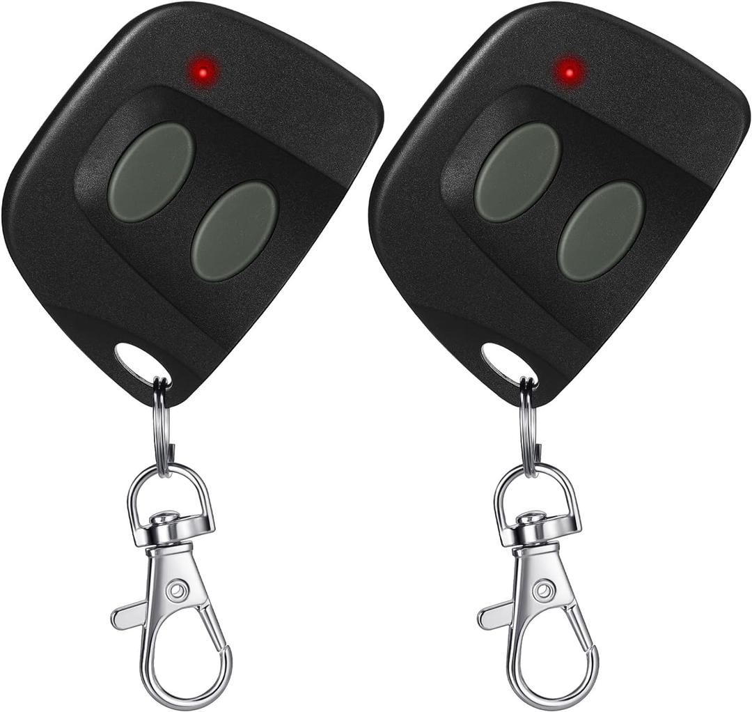 Kingdder 2 Pcs 10 Dip Switch Two Button Garage Door Remote Compatible with Multicode 300mhz 3089 3060 3070 3083 Gate Opener Remote with Keychain, Control 2 Different Doors Simultaneously