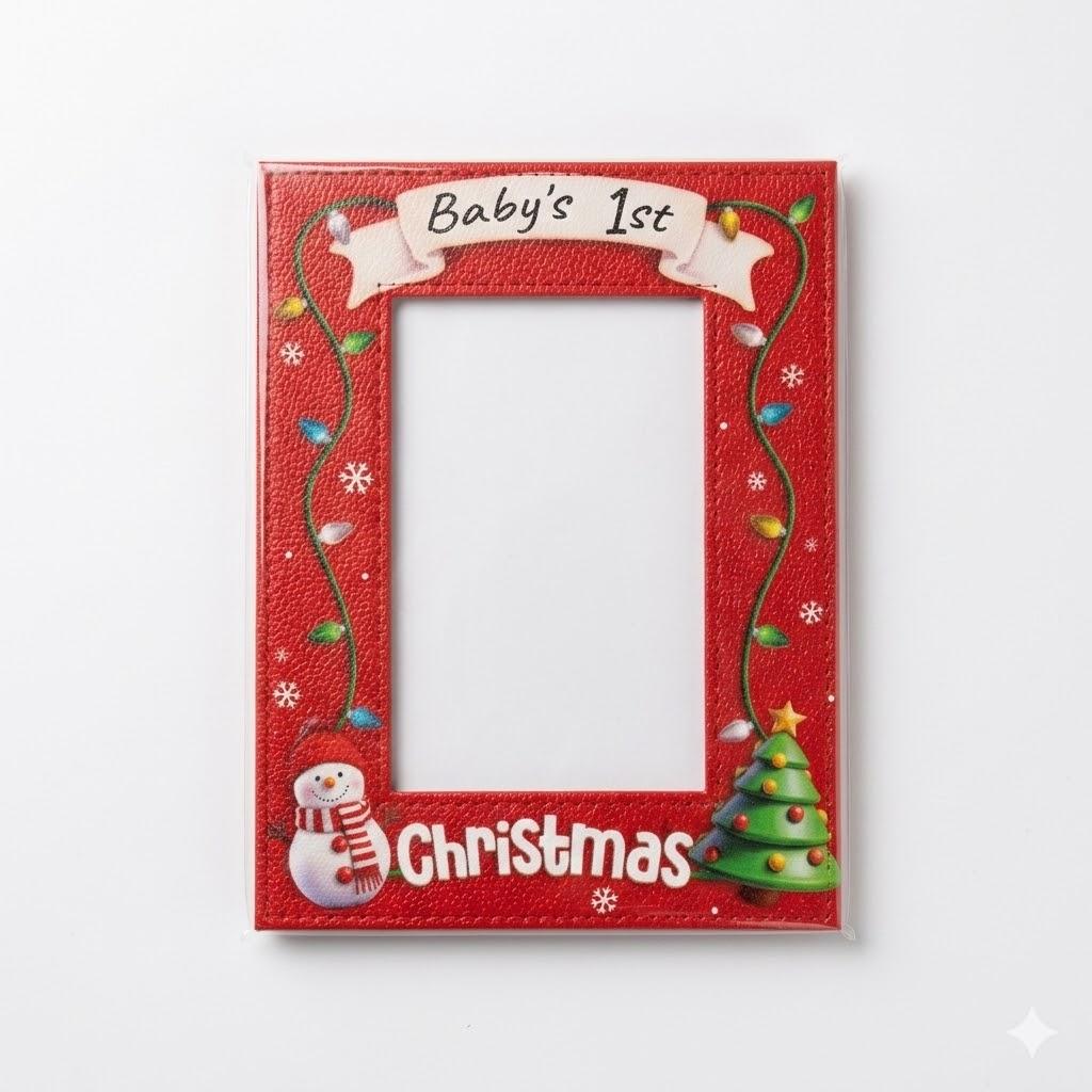 PETCEE Baby First Christmas Gift  4"x 6" Leather Baby 1st Christmas Picture Frame Vertical 2024 My First Xmas Photo Frame for Babies Granddaughter Grandson Family Friends