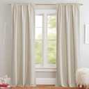 NICETOWN Natural Full Blackout Back Tab Linen Curtains 84" Long 2 Panels, Boho-Chic Thick Linen Blend Drapes for Bedroom, Thermal Insulated Window Covers with White Backing for Cafe Bar (42" Wide)