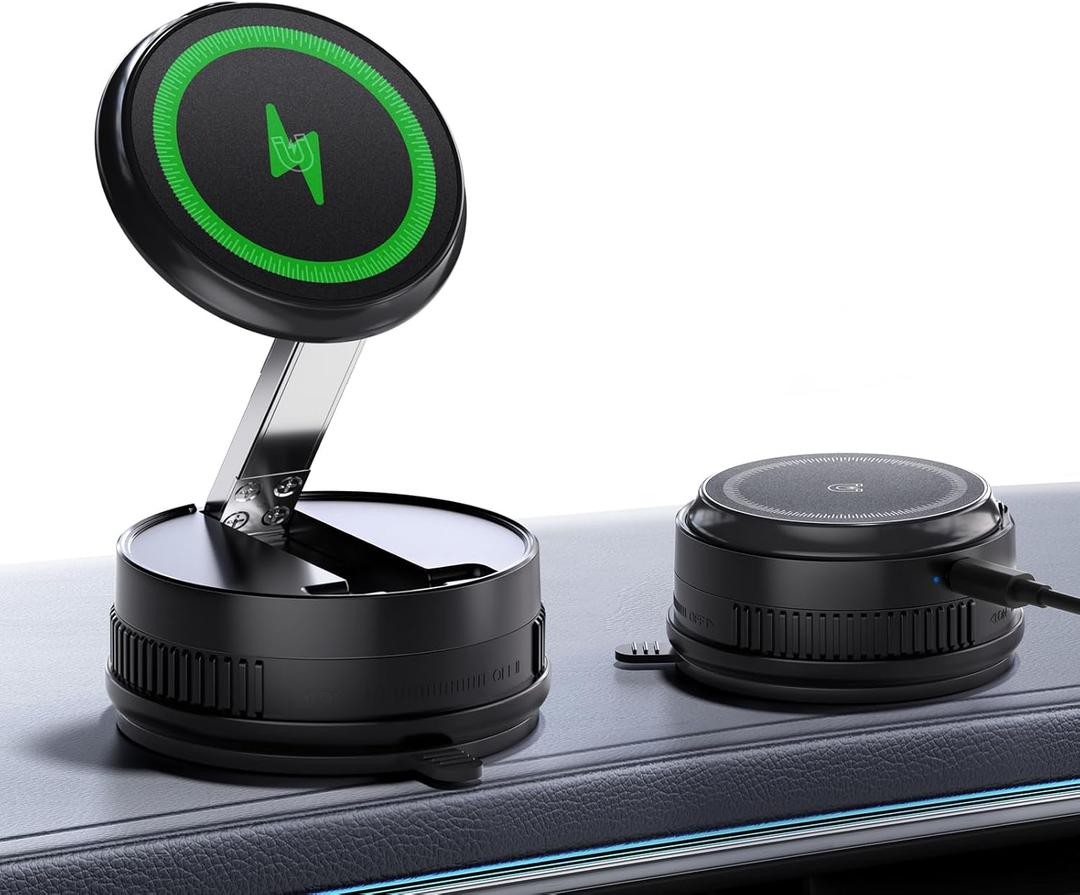 2026 Upgraded 15W MagSafe Car Mount Charger,Magnetic Wireless Car Charger,360 Rotatable Strong Hold Car Phone Mount with Vacuum Suction Cup & Nano Adhesive Base for iPhone 17 16 15 14 13 12,Samsung