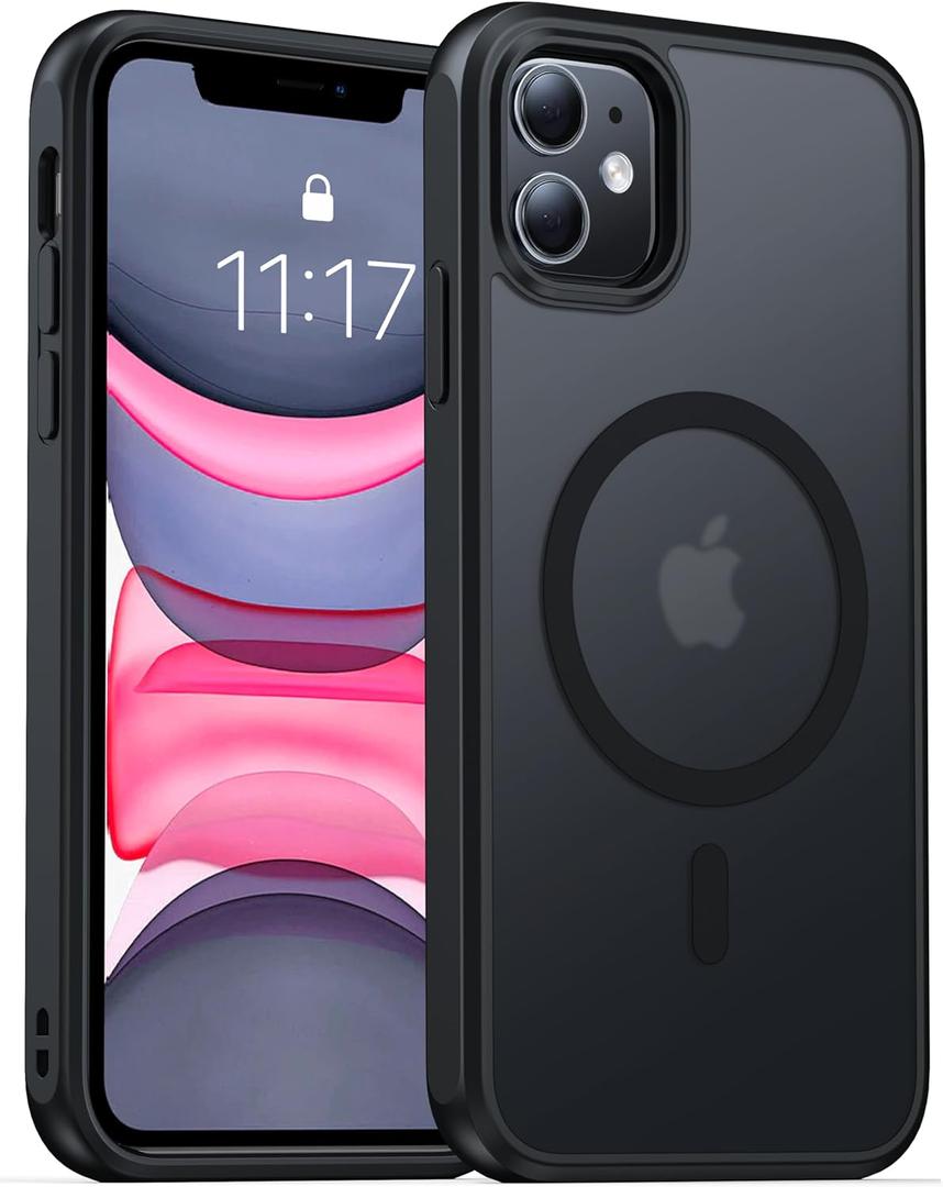 2 x Magnetic for iPhone 11 Phone Case-Compatible with MagSafe-Slim Translucent Matte-Military Grade Drop Protection Phone Case for iPhone 11 6.1",Translucent Black