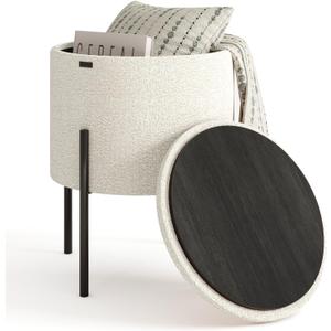 STORAGEBUD Round Ottoman with Storage, Boucle Storage Foot Stool, Makeup Vanity Stool, Small Ottoman Foot Rest, Modern Ottomans for Living Room and Bedroom, White