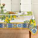 Horaldaily Summer Tablecloth 60×84 Inch Rectangular, White Yellow Lemon Vintage Pattern Washable Table Cover for Party Picnic Dinner Decor