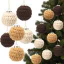 Soulchen 6 Pcs 3.15 Inch Crochet Christmas Balls Ornaments Christmas Knitted Ornaments Neutral Decoration Boho Handmade Crochet Decoration for Xmas Tree Rustic Farmhouse Decor(Brown,Beige,White)