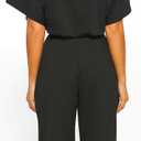 CHARTOU Women's Short Sleeve Bow Tie Wide Leg Cropped Capri Romper Palazzo Pants Jumpsuit (Black, M)