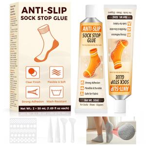 2 x Sock Stop Anti Slip Adhesive 100ml 2 Pack, Water Based Odorless Clear Sock Glue with Precision Tip, Quick Dry Washable Non Slip Grip Coating for Socks, Rugs, Bath Mats, Blankets and Household Fabrics