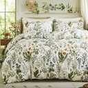 Duvet Cover King Size - 100% Cotton Reversible Floral King Duvet Cover Set with Zipper Closure, 3 Pieces Soft & Breathable Green Bedding Set for All Seasons