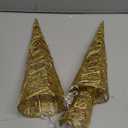 Baquler 3 Pcs LED Lighted Christmas Cone Trees Christmas Tree Ornament Gold Glittered Battery Operated Christmas Decoration Xmas Table Decor for Indoor Home Bedroom Tabletop Centerpiece Holiday Party